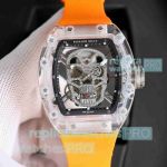 Swiss Replica Richard Mille RM 052 Diamond Skull Tourbillon Watch Orange Rubber Strap